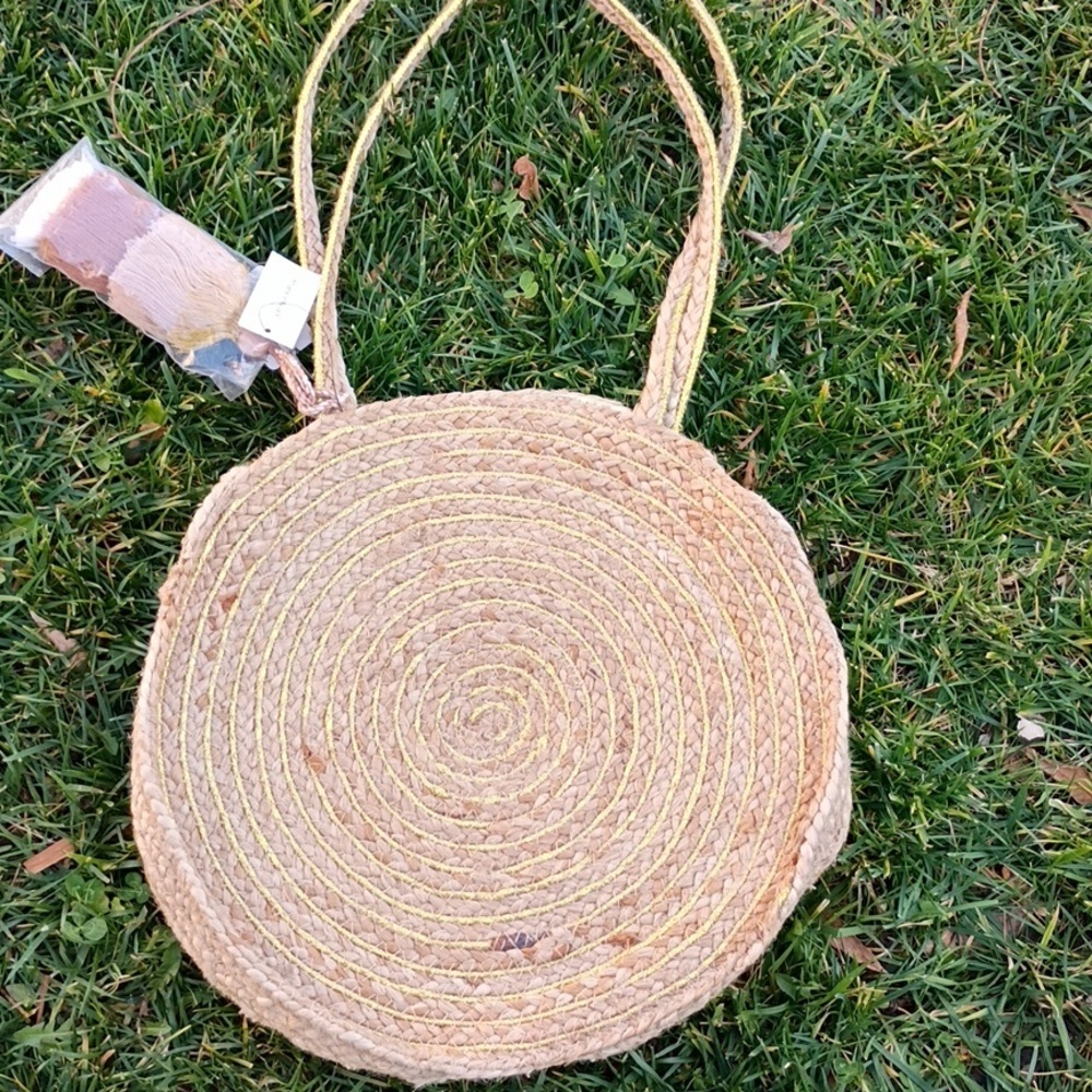 Francesca's Collections Gold and Tan Jute Tote